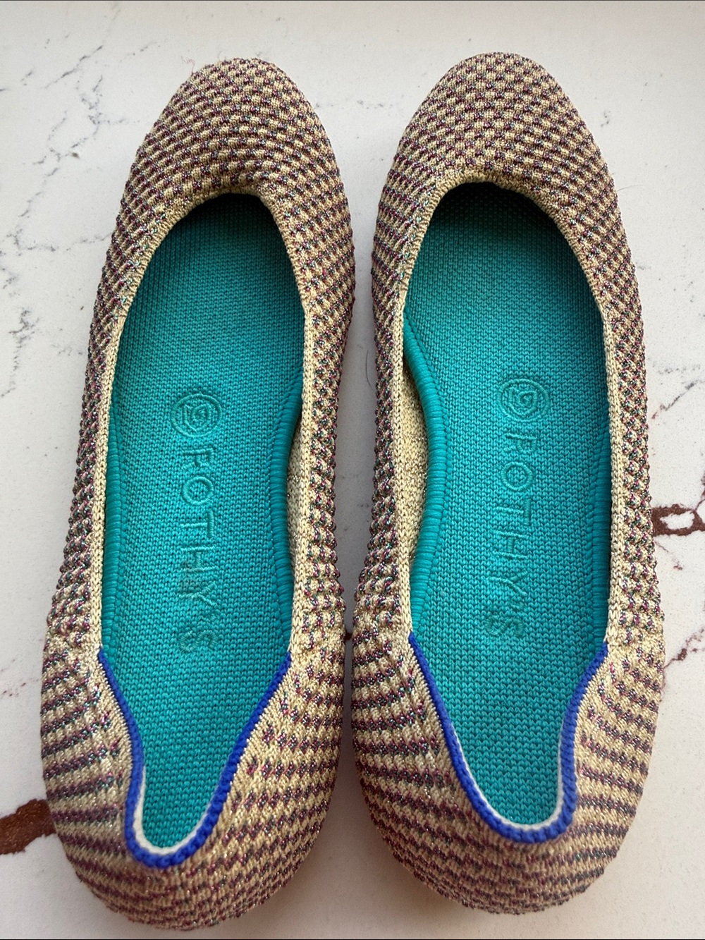 Rothy's Multicolor Knit square toed Flats with Teal Insole - Picture 3 of 4